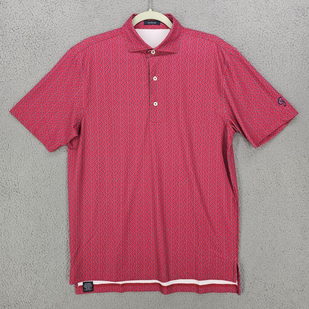 Turtleson Polo Shirt Mens Small Red Geometric Print Performance Golf Stretch